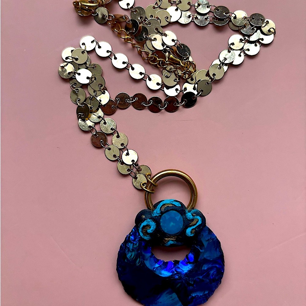 Blue Quartz and Swarovski element Pendant Necklace